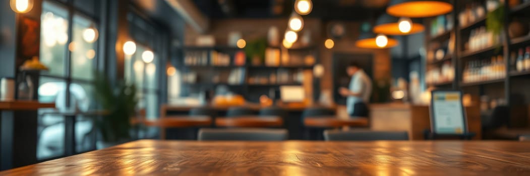 The cozy cafe features warm lighting and wooden tables, creating an inviting atmosphere. Customers enjoy their drinks while staff prepares orders in the background.
