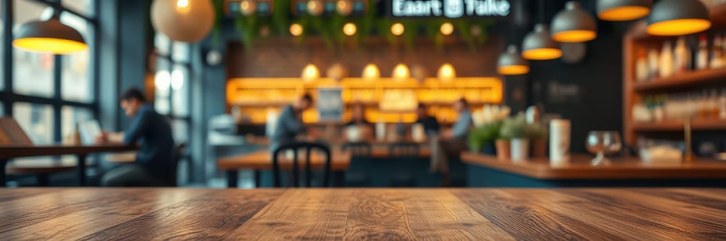 A lively cafe bustling with customers enjoying coffee and food. Wooden tables and warm lighting create a relaxing atmosphere in the afternoon.