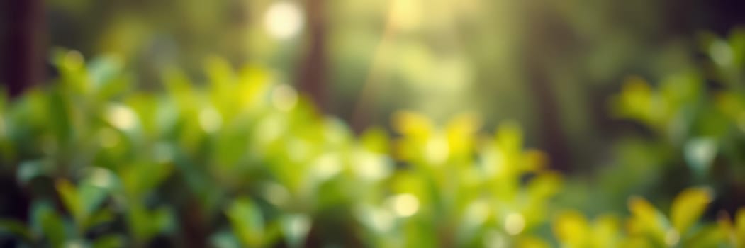 Soft sunlight casts a warm glow on vibrant green leaves while creating a peaceful atmosphere in the forest during late afternoon. Nature thrives in this serene environment.