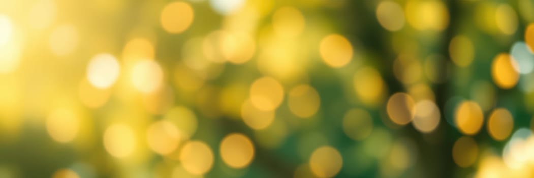 Soft sunlight pierces through lush green leaves, producing a warm and inviting blur of golden and green hues in a peaceful natural environment.