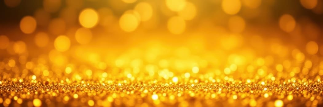 A vibrant display of golden glitter sparkles fills the background, providing a mesmerizing effect perfect for festive occasions or artistic projects. The shimmering surface creates a warm atmosphere.