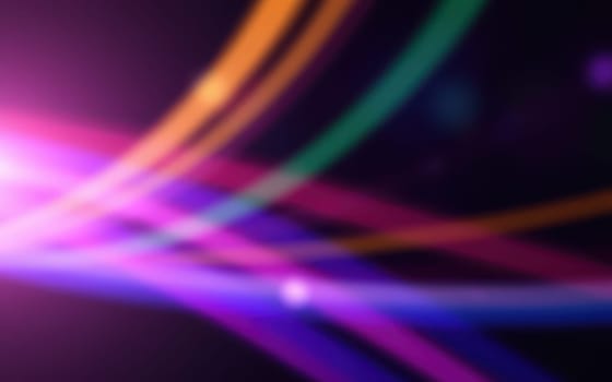 Bright colorful light trails weave through a dark background, forming an abstract design. The dynamic swirls of color evoke energy and creativity, suitable for art and design.