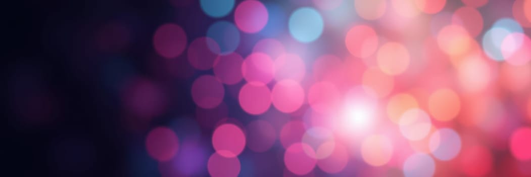Bright and colorful bokeh lights fill the space with a festive vibe during an evening event, blending shades of pink, blue, and purple for a magical effect.