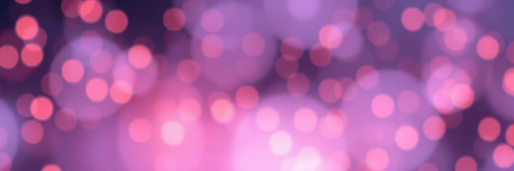 A captivating display of blurred bokeh lights in shades of pink and purple fills the evening sky, enhancing the lively spirit of a nighttime celebration in the city.