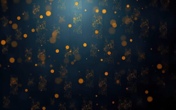 A mesmerizing display of golden bokeh lights emerges against a deep black backdrop, adding a sense of enchantment to the evening. The soft orbs appear to dance in a dreamlike manner.