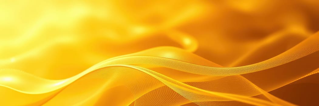 A delicate golden silk fabric flows gracefully, illuminated by soft light. The smooth texture and warm tones convey a sense of luxury and tranquility, enticing viewers to explore.
