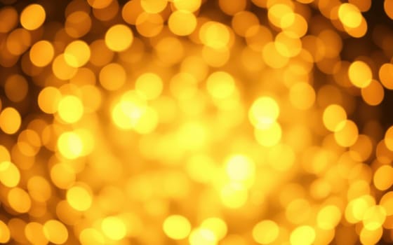 Golden bokeh lights twinkle against a blurred backdrop, creating a warm and festive ambiance during an evening gathering in a lively urban street.