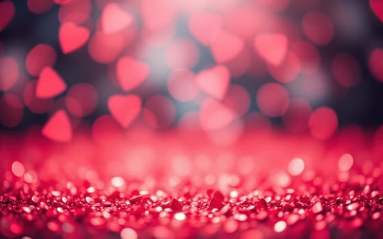 A multitude of red heart-shaped decorations sparkles against a blurred backdrop, evoking warmth and celebration perfect for romantic events like Valentine's Day.