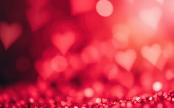 A vibrant background filled with red heart shapes and bokeh lights creates a warm, romantic setting, perfect for celebrations such as Valentine's Day, anniversaries, or weddings.
