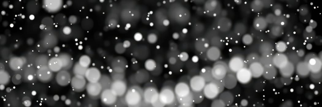 Soft white and gray circles float elegantly against a dark background, creating a dreamy bokeh effect that evokes a sense of warmth and magic during winter nights.