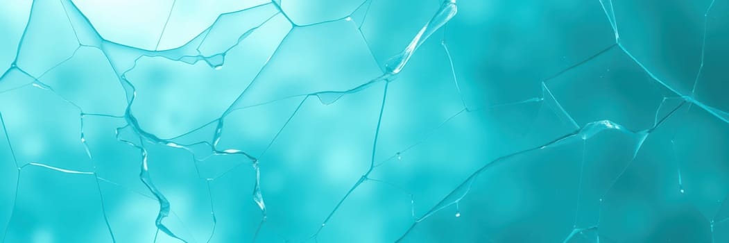 Shattered turquoise glass pieces capture and refract light in a captivating way. The interplay of colors and fractures creates an intriguing abstract art piece.
