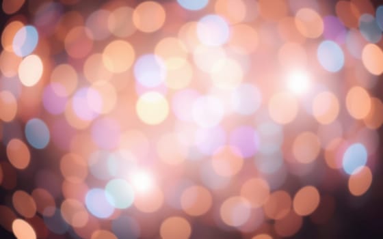 Bright, colorful bokeh lights form a soft, dreamy backdrop, enhancing the festive ambiance of a lively urban celebration at night with blurred lights twinkling.