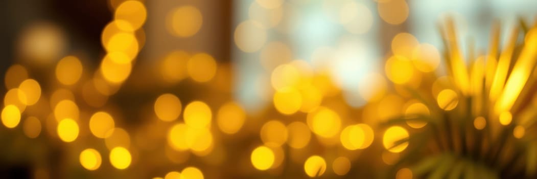 Soft, warm golden lights blur into a beautiful bokeh effect, creating an inviting and cozy atmosphere, perfect for an evening gathering or celebration.