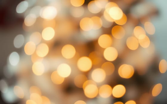 Softly glowing bokeh lights fill the space with warmth, creating a festive ambiance perfect for a holiday gathering. The blurred effect enhances the cozy feel of the room.