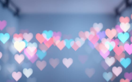 Soft heart-shaped lights create a dreamy atmosphere, perfect for celebrations or romantic evenings. The vibrant colors blend to enhance the charm of the decorated space.