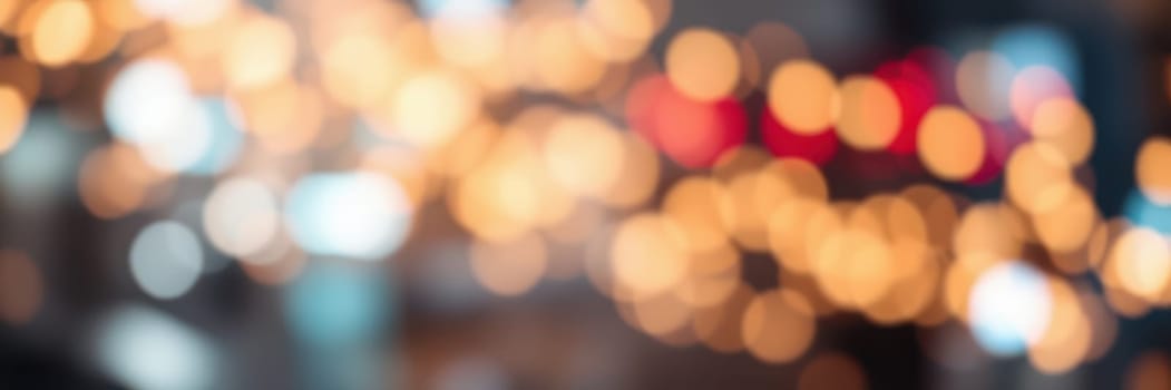 Softly blurred lights shimmer in various colors, enhancing the lively ambiance of a bustling evening event. Guests enjoy the festive atmosphere filled with joy.