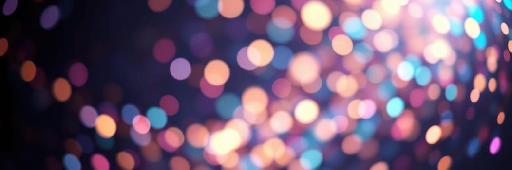 Glowing bokeh lights in various colors form an abstract pattern, creating a festive and lively atmosphere during an evening celebration or event.