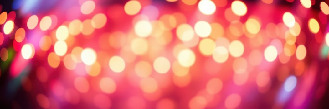 Bright bokeh lights in shades of red and orange fill the atmosphere, enhancing the lively ambiance at a celebration held indoors during the evening.