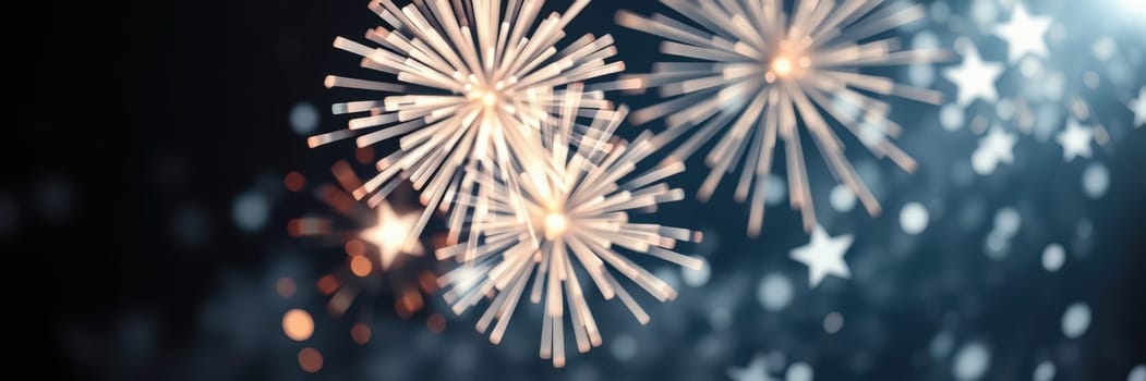 Fireworks explode in vibrant colors against a dark sky, filling the atmosphere with sparks and light during a lively celebration at night.