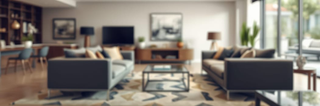 Contemporary living room showcases stylish furniture, a large window bringing in natural light, and a cozy atmosphere with decorative elements and comfortable seating.