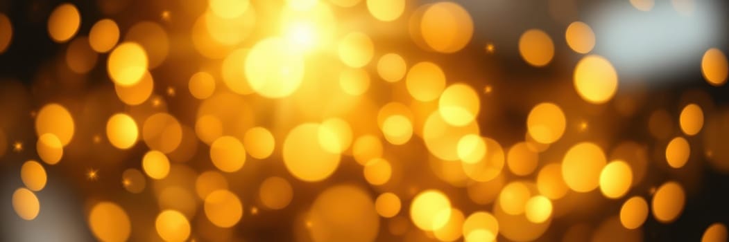 A collection of sparkling golden bokeh lights fills the frame, creating a warm and inviting atmosphere for an evening celebration in a festive setting.