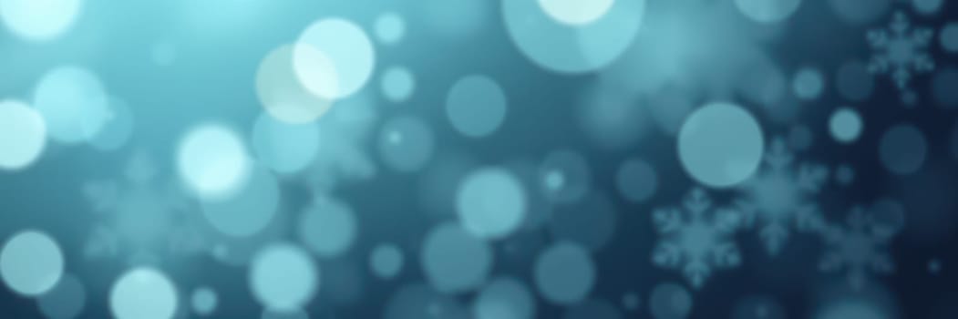 A soft blue bokeh background features gentle circular light reflections with delicate snowflakes subtly scattered throughout, evoking a sense of calm and winter beauty.