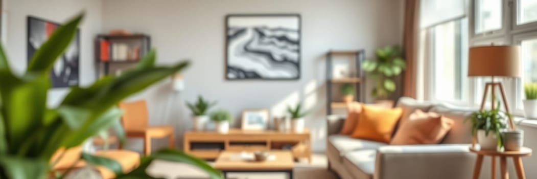 Bright and inviting living room features a comfortable couch, wooden furniture, and various indoor plants, creating a warm atmosphere enriched by natural light.
