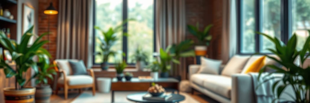 Natural light pours into this warm living room adorned with plants and stylish furniture. The inviting space offers a perfect retreat for unwinding and enjoying the surroundings.
