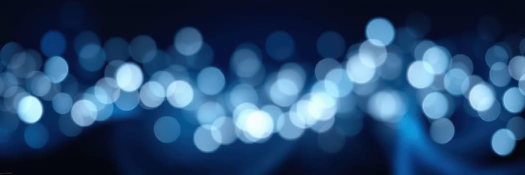 Soft blue bokeh lights twinkle in a dark setting, creating a calming ambiance perfect for evening gatherings or celebrations. The scene evokes a sense of tranquility and enchantment.