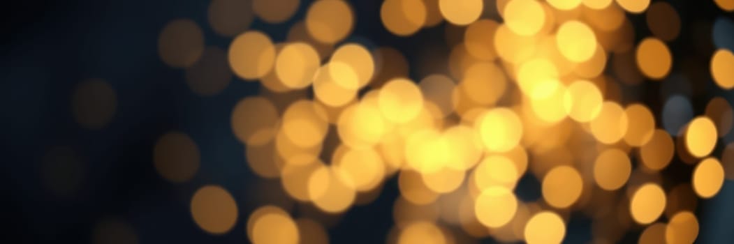 Golden bokeh lights shimmer in soft focus, contributing to a cozy ambiance during evening festivities in an urban area, capturing the joy and excitement of the moment.