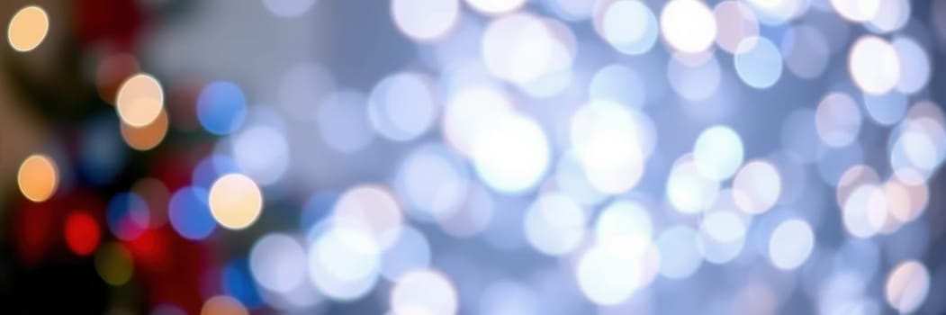 Bright, colorful bokeh lights shimmer in the background, enhancing the vibrant ambiance of a holiday celebration taking place in the cozy indoor setting.