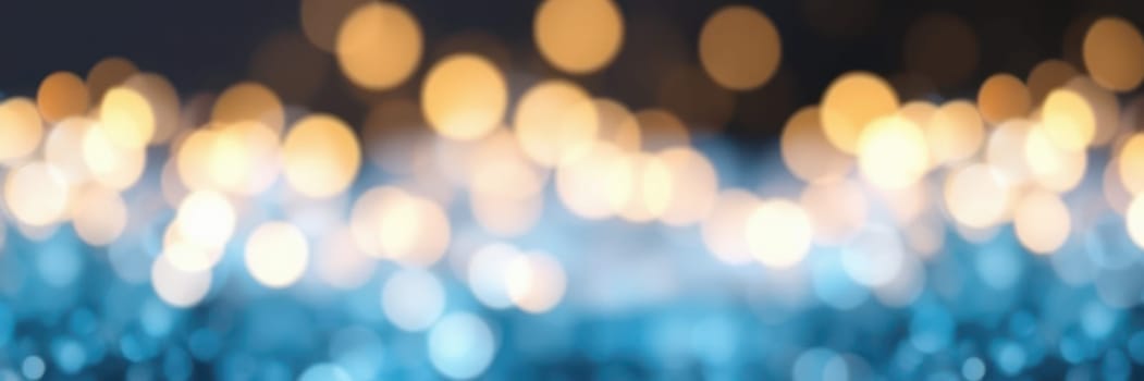 Delicate bokeh lights create a vibrant atmosphere with golden and blue hues, illuminating the background and enhancing a celebratory mood during a special event.