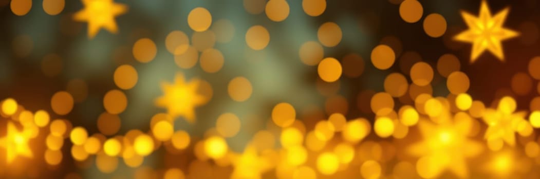 Golden bokeh lights create a magical ambiance with star shapes scattered throughout, enhancing the warmth and charm of evening festivities and celebrations.