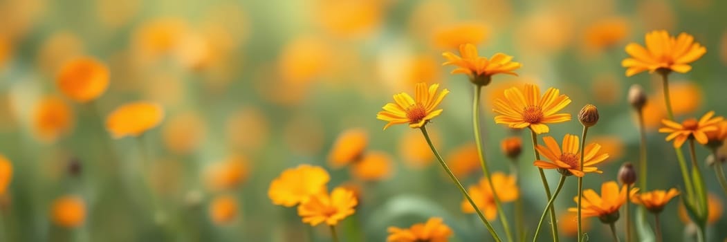 Bright yellow flowers flourish in a sun-soaked field, creating a lively and cheerful atmosphere as sunlight dances through their petals on a spring afternoon.