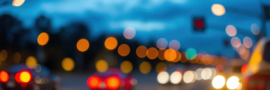 In an urban location during the evening, vehicles move through traffic as city lights create a vibrant yet soft glowing ambiance, enhancing the lively atmosphere of the streets.
