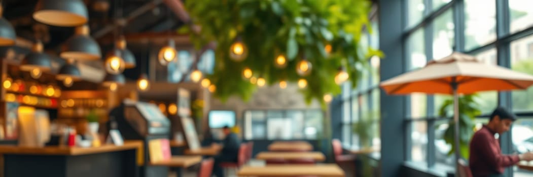 Guests enjoy their time in a warm, inviting indoor space adorned with plants. Soft pendant lights hang from the ceiling, creating a relaxed atmosphere for conversations.