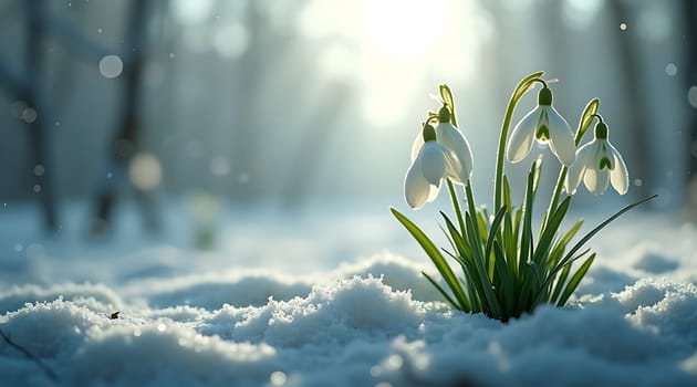 Snowdrops against the background of snow