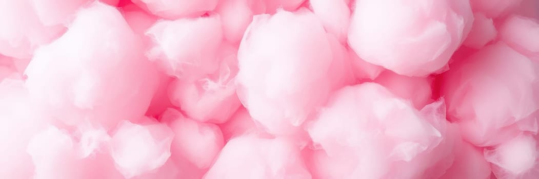 Soft, fluffy cotton candy in vibrant pink hues fills the frame, evoking memories of summer fairs and sweet treats enjoyed by all ages.