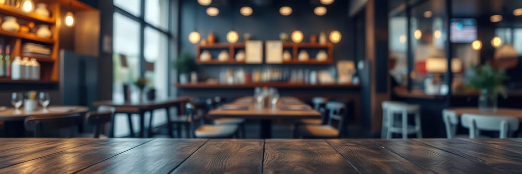 This cozy restaurant features wooden tables, stylish decor, and warm lighting. Guests enjoy a lively ambiance filled with chatter and delicious food in the evening.