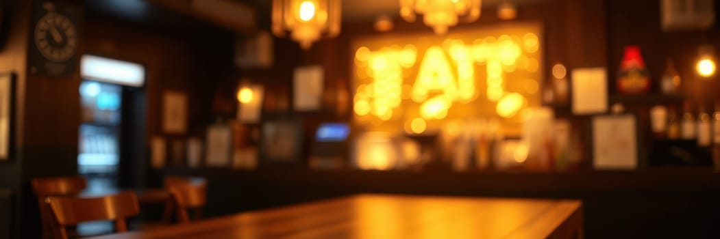 Soft lighting fills the cozy cafe, creating an inviting ambiance. Empty wooden tables await customers in this charming evening setting, perfect for relaxation and conversation.
