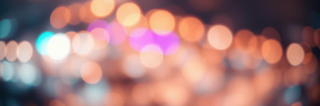 Bright city lights blur into a colorful bokeh effect at night, showcasing a lively urban atmosphere filled with excitement and energy during a public event.