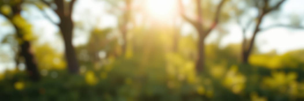 Soft sunlight gently illuminates a green forest, creating a tranquil ambiance as light filters through the leaves, highlighting the natural beauty of the environment.