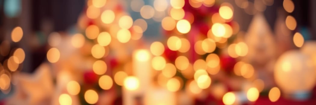 Softly glowing lights create a cozy atmosphere around beautifully decorated Christmas trees. The warm hues and festive decorations evoke a sense of holiday cheer and community spirit.