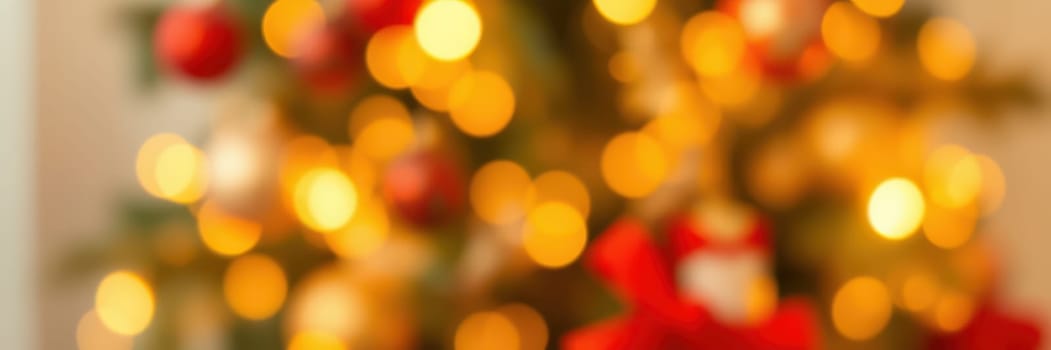 Colorful ornaments and sparkling lights create a warm glow on a beautifully decorated Christmas tree, setting a joyful holiday atmosphere in the living room.