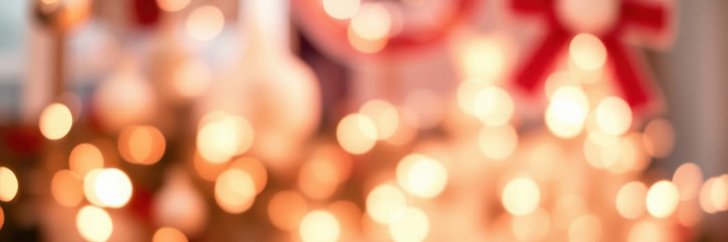 Colorful lights and decorations fill the room, creating a cheerful atmosphere. The scene captures the joy of the winter holidays with a warm, inviting glow.