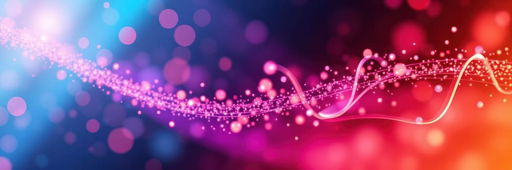 Swirling waves of bright colors and sparkling light particles fill the visual space, creating a dynamic and captivating atmosphere perfect for digital art and design.