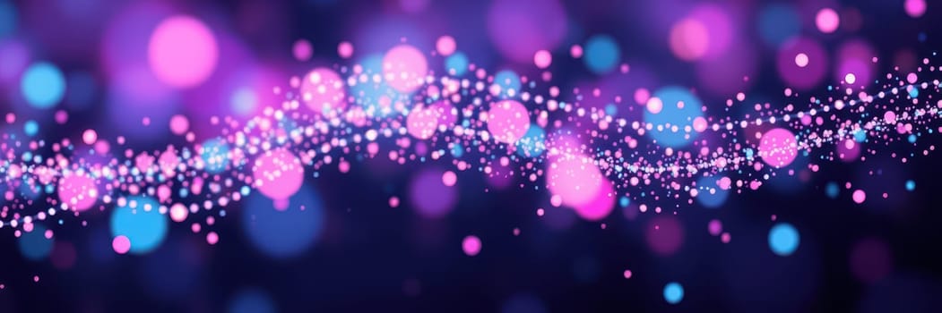 A vibrant abstract background showcases a wavy pattern of glowing orbs in shades of pink, blue, and purple. This design adds an energetic and dynamic feel to any creative project.