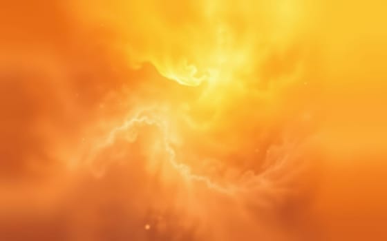 Bright orange clouds fill the sky, radiating light and warmth during a stunning sunset. The colors blend seamlessly, creating a captivating atmosphere over the peaceful terrain.