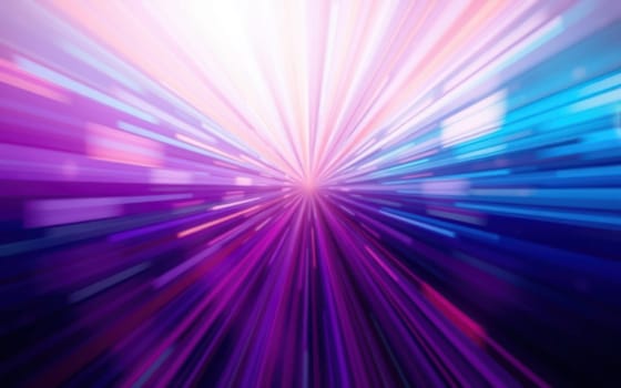 An explosion of colors creates a dynamic visual effect as light streams through vibrant shades of purple, blue, and pink, conveying a sense of energy and motion.