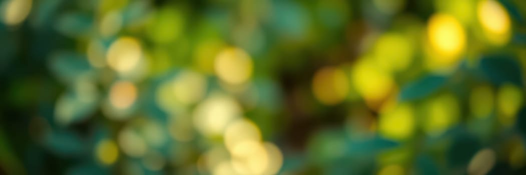 A vibrant display of blurred lights and lush greenery creates a peaceful atmosphere in a natural environment. Sunlight filters through the leaves, enhancing the colors.